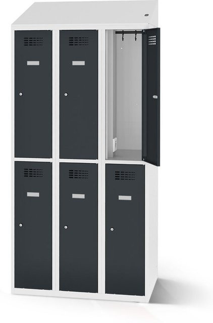 rotstahl Garderobenspind mit 6 Türen und Ladefunktion, Korpus lichtgrau und Front anthrazit, B: 90 cm, H: 200 cm - Bild 1