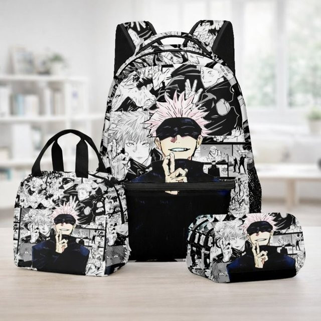 3-teiliges Bandai Anime Satoru Gojo Rucksack-Set mit 3D-Druck, Schultasche, Laptoptasche und Federmäppchen in Multicolour - Bild 1