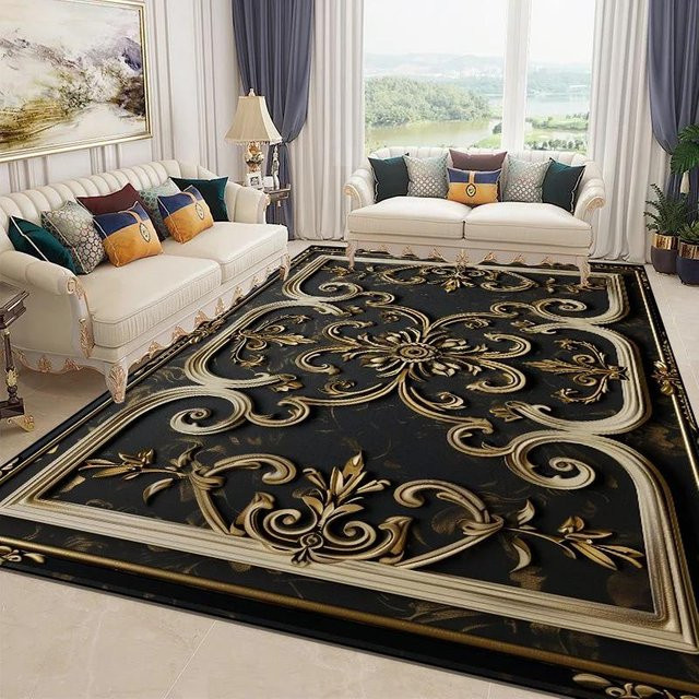 Karpetti 3D Blumenteppich in Schwarz, modern und rutschfest, B/T: 160 x 230 cm - Bild 1