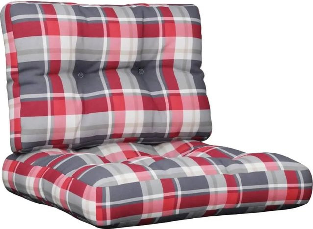 vidaXL Palettenkissen 2-teiliges Set Rot Karomuster aus Polyester, wasserabweisend und UV-beständig, B/T/H: 60 x 40 x 12 cm - Bild 1