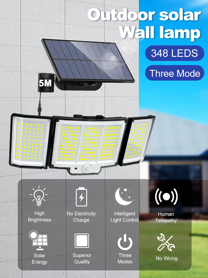 Solar-Sicherheitsleuchte mit 348 LED und Bewegungssensor, IP65 wasserdichtes Solar-Wandflutlicht für den Außenbereich mit Fernbedienung, Schwarz - Bild 9
