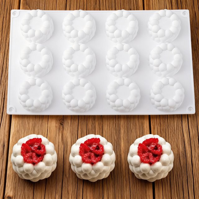 Meibum Silikonform mit 12 Mulden in Form von Blasenwolken für Mousse, Kuchen, Schokolade und Desserts, Weiß - Bild 1