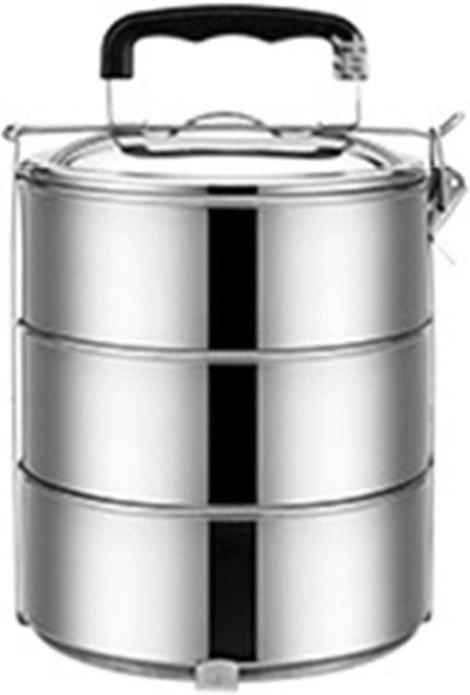 Zhongrong Stapelbarer isolierter Lebensmittelbehälter aus Edelstahl in Silber, 3-lagig, auslaufsicher und mit Besteck - Bild 1