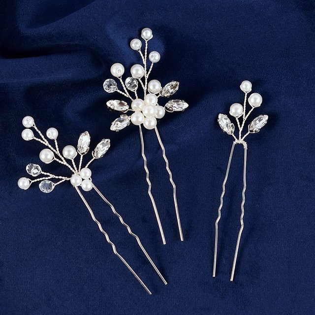 Haarnadeln, Floral, Perle, Kristall, Strass, 3 Stück - Bild 1