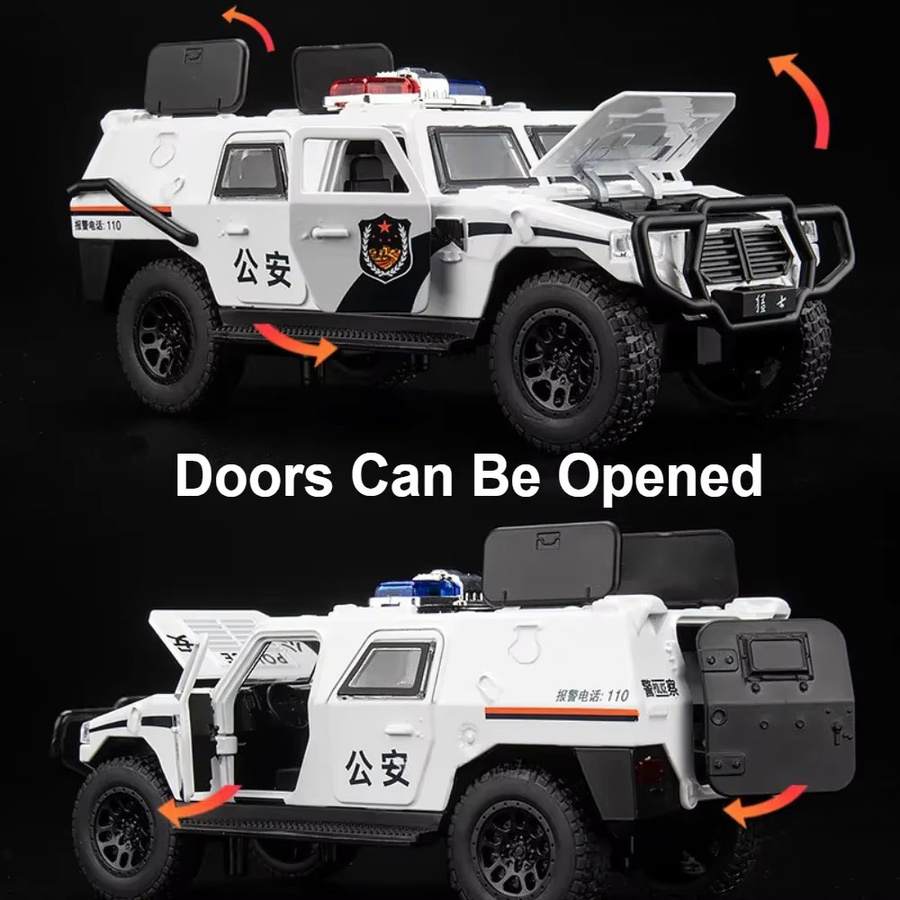 MAKEDA Dongfeng MengShi Sabertooth Modell Polizeiauto, Metalldruckguss, 1:32, mit Licht und Sound - Bild 3