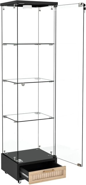okwish Glasvitrine mit LED-Beleuchtung, Schubladen und Regalböden in Schwarz, H x B x T: 167 x 42 x 36,5 cm - Bild 1