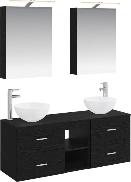 vidaXL Badezimmermöbel-Set 5-teilig in Schwarzer Eiche mit Glasfronten und LED-Beleuchtung - Bild 1