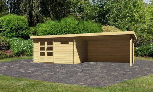 Gartenhaus Bastrup aus Holz in Naturbelassen mit Anbaudach und Rückwand B/H/T: 387 x 297 x 28 cm - Bild 1