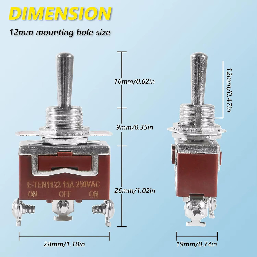 8er Set AOKIN Wasserdichte Kippschalter 12V DC 20A Heavy Duty Marine SPDT 3-Pin (ON)-Off-(ON) 250V AC - Bild 2