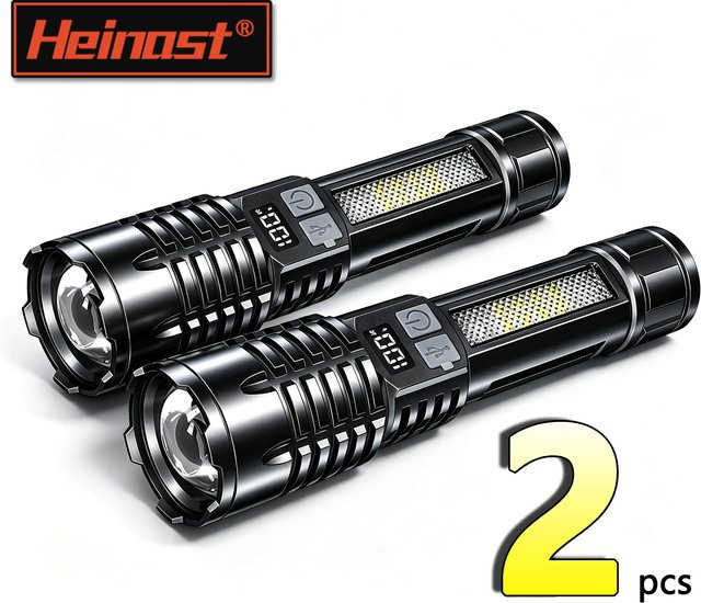 Heinast Hochleistungs-LED-COB-Taschenlampe in Schwarz mit Seitenlicht und wiederaufladbarem Akku via Type-C - Bild 1