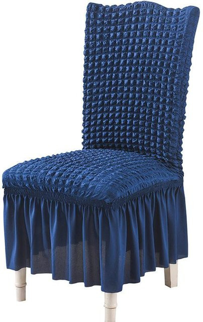 Bestbags Seersucker Esszimmerstuhlbezug mit Schößchen in Blau, elastischer Universal-Stretch-Bezug für Parsons-Stühle - Bild 1