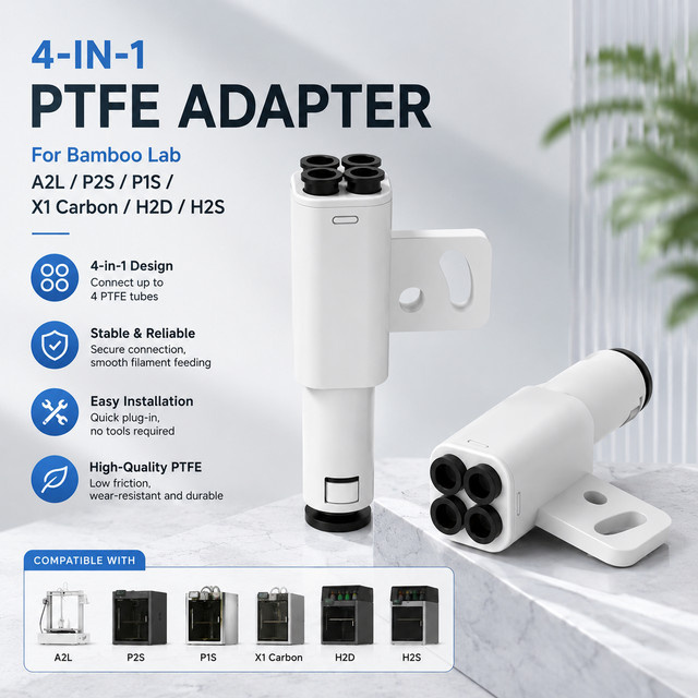 Bambu MS Lite 4-in-1 PTFE-Rohr Filament-Hub mit Fünf-Wege-Schalter für P2S P1S X1 Carbon 3D-Drucker in Weiß - Bild 1