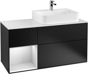 Villeroy & Boch Finion Waschtischunterschrank mit Abdeckplatte und Regal links in Weiß und Blau, B: 120 cm, T: 50,1 cm, H: 50,1 cm - Bild 1