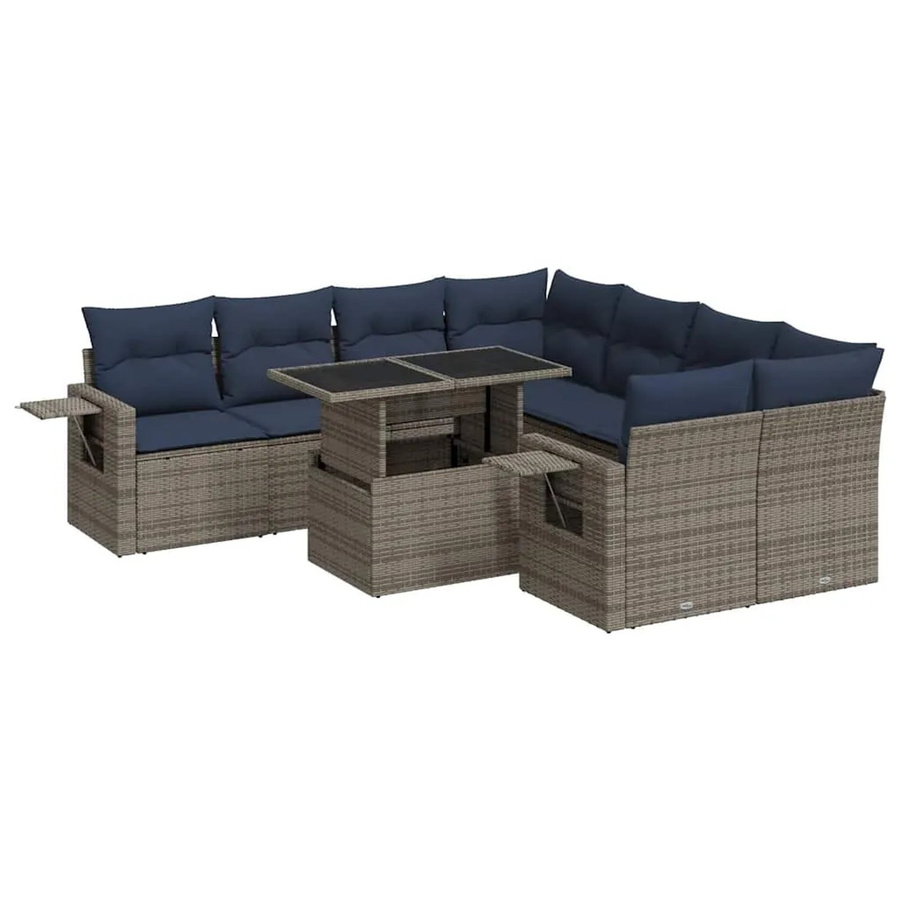 vidaXL 9-teilige Garten-Sofagarnitur aus Poly-Rattan mit Kissen in Grau - Bild 2