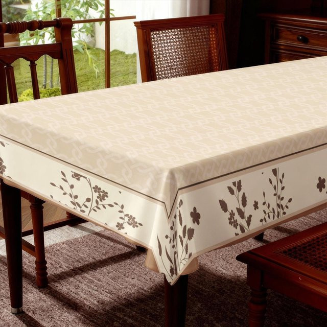 VIKAMA Tischdecke im Landhausstil mit floralem Muster, wasserabweisend und ölbeständig, beige, rechteckig - Bild 1