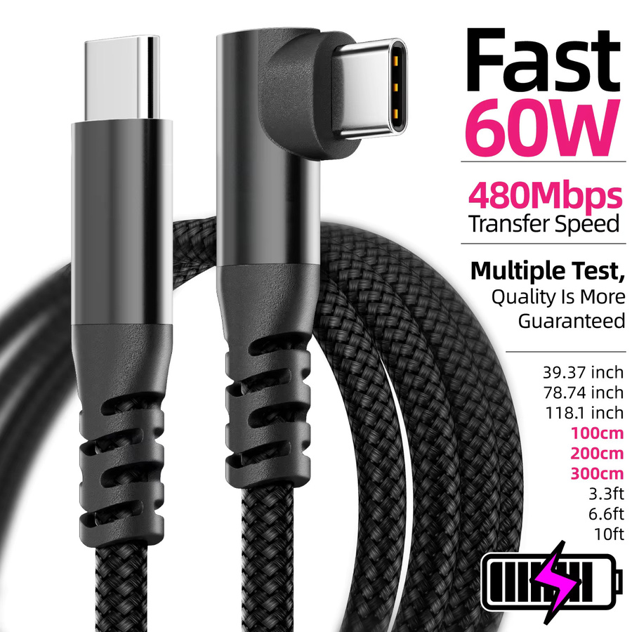 LAIHONEN USB-C auf USB-C Schnellladekabel mit Winkelstecker 60W in Schwarz - Bild 4