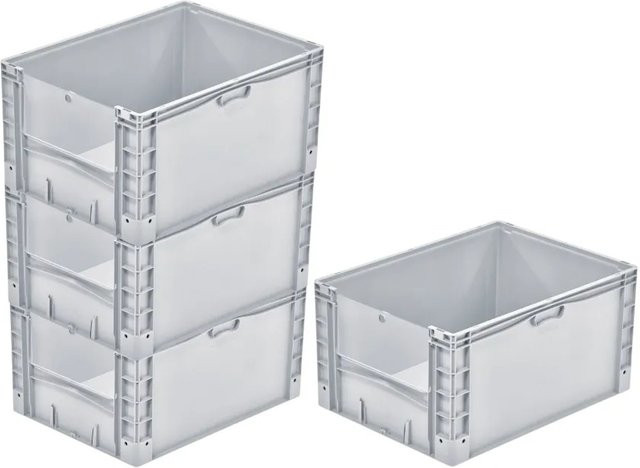 PROREGAL SparSet 4x Euro-Norm Großbehälter Insight Cover mit Deckel, Grau, H x B x T: 42 x 60 x 80 cm, 168 Liter, Transportbox mit Luftkranzboden und transparentem Deckel - Bild 1