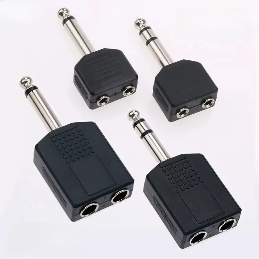 YuXi Audio-Klinkenstecker-Adapter Schwarz, 6,35 mm Stecker auf 2 x 3,5 mm Buchse, Kopfhörer-Mikrofon-Splitter-Konverter - Bild 2