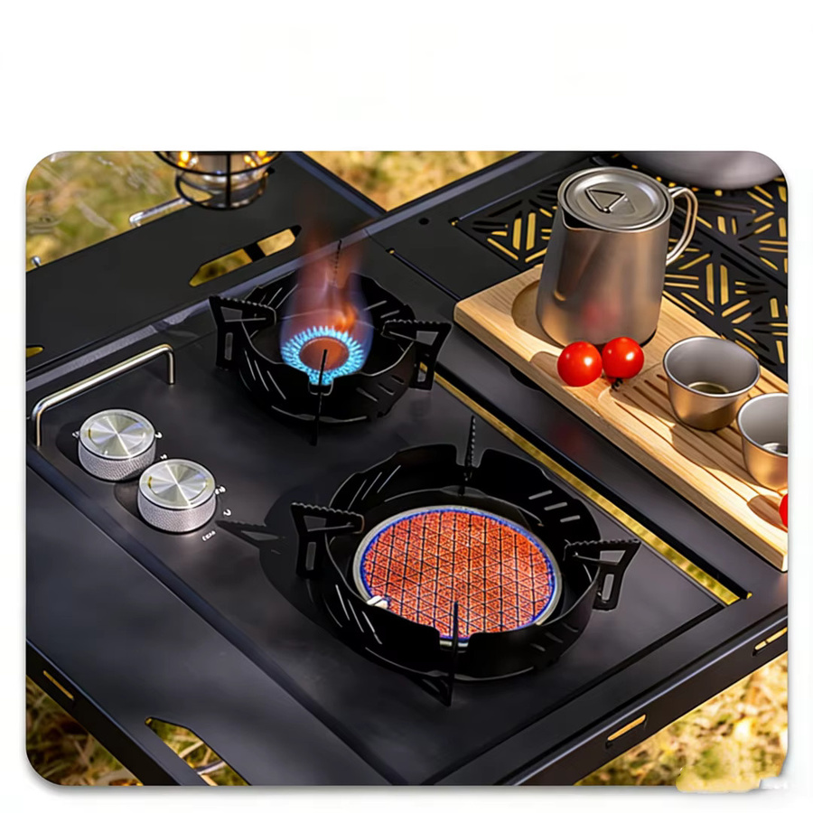 SmiloDon Doppelbrenner Campingkocher in Schwarz für Outdoor-Aktivitäten, Tisch- und Einbauvariante, B/T/H: 36,0 x 25,0 x 10,0 cm - Bild 2