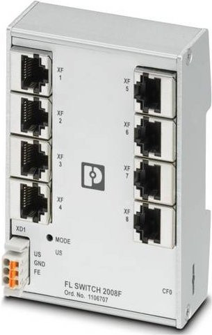 Phoenix Contact 1106707 FL SWITCH 2008F Industrial Ethernet Switch, Silber, 100 Mbit/s, Ethernet/LAN - Bild 1
