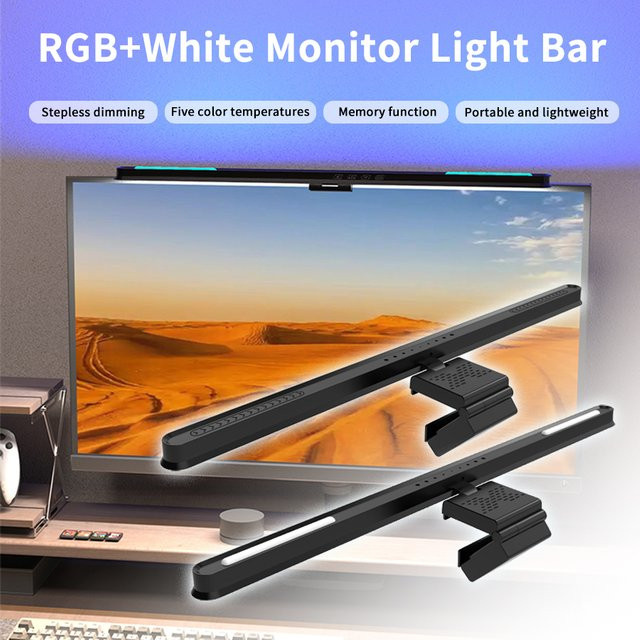 VooVoo RGB LED Monitor Lichtleiste in Schwarz für Gaming, Arbeit und Lesen mit Augenschutz und USB-Anschluss - Bild 1