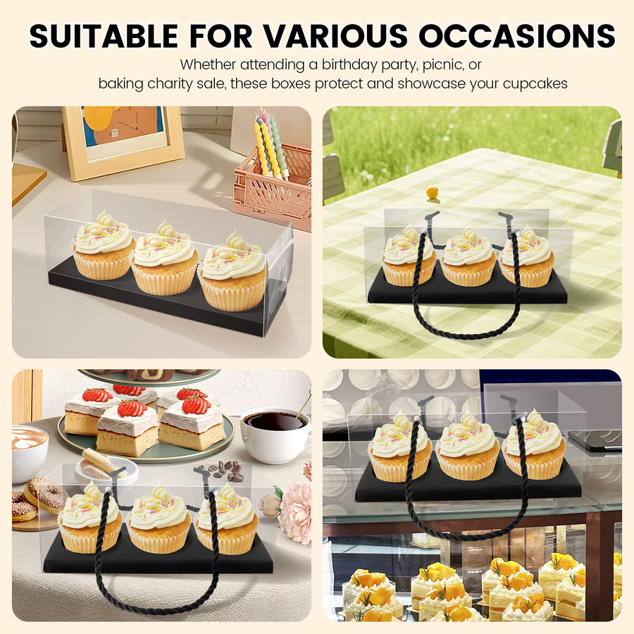 20 Stück transparente Cupcake-Boxen aus Kunststoff mit Griff für Party und Hochzeit - Bild 6