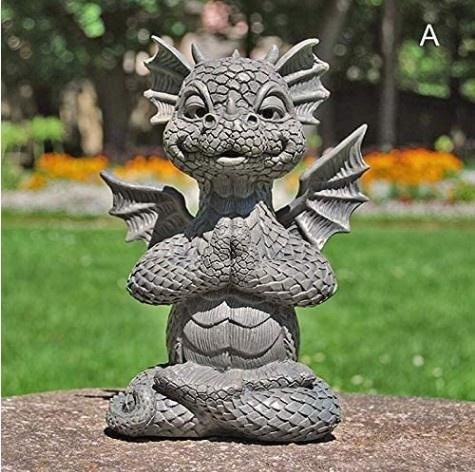 YULIN Drachen-Gartenstatue mit LED-Beleuchtung aus Kunstharz in Grau, Deko-Skulptur für Außenhof und Heimdekoration, B/T/H: 16,0 x 10,0 x 11,0 cm - Bild 1