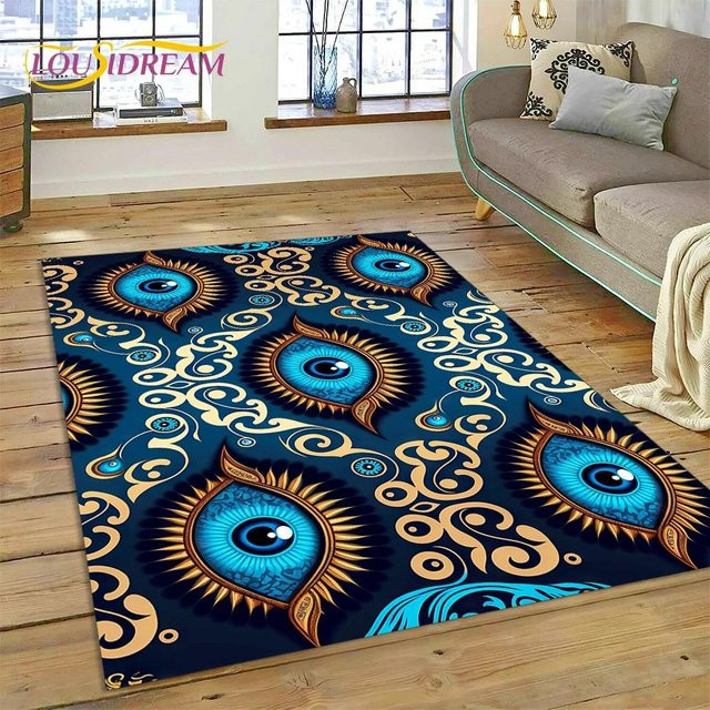 Karpetti Teppich mit Nazar Auge Design in Blau, rutschfest und waschbar, B/T: 60 x 40 cm - Bild 1