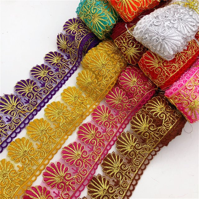 ywleiao Rayon-Stickerei Spitzenborte mit Wellenmuster in Multicolour, Breite: 6,5 cm - Bild 1