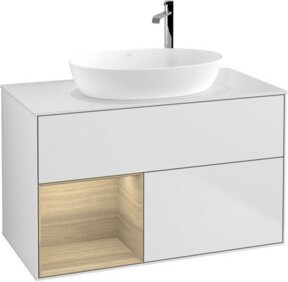V&B Waschtischunterschrank Finion 100 mit Wandbeleuchtung in Weiß lackiert, B/T/H: 100 x 50,1 x 50,1 cm - Bild 1
