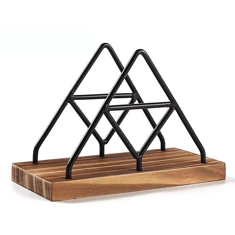 Dreieckiger Serviettenhalter aus Holz und Metall in Braun für die Küche und den Tisch - Bild 2