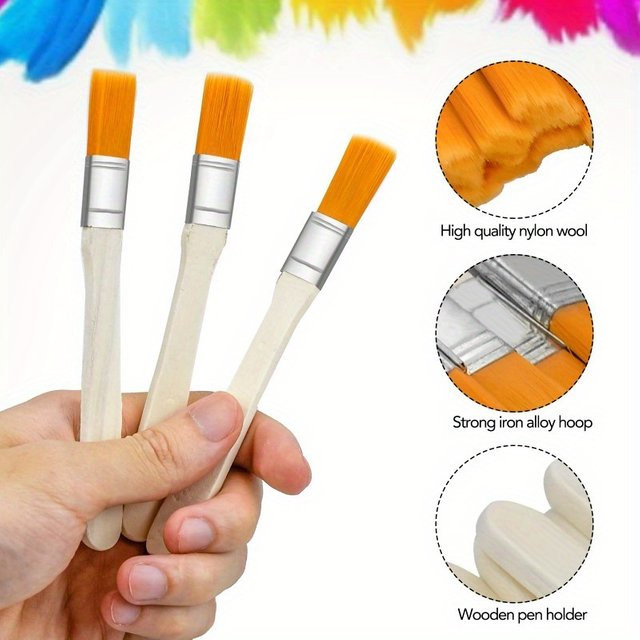 Malerpinsel Set mit Nylonborsten und Holzgriff für Kunst und DIY, flache Pinsel in Mehrfarben - Bild 1