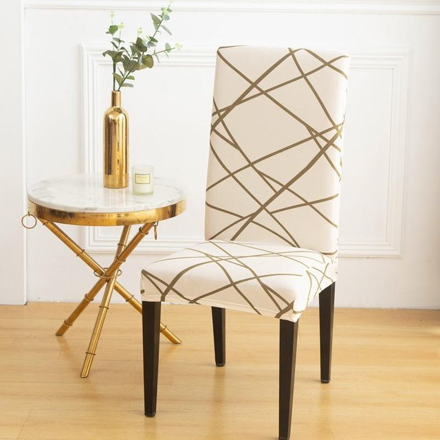 Yiran Furniture Bedruckter Stretch-Stuhlbezug für Esszimmerstühle in Beige - Bild 1