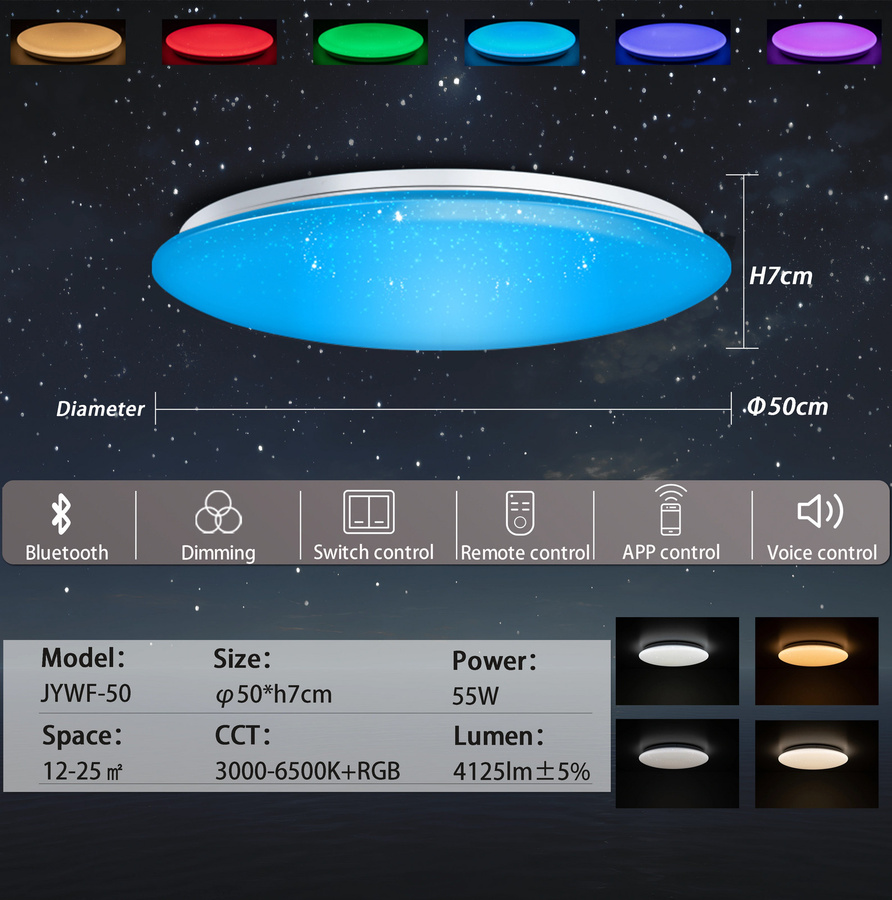 Moderne LED-Deckenleuchte von chysongoods mit Bluetooth-Lautsprecher, RGB-Farben und Sprachsteuerung für Alexa und Google Assistant, Farbe: Weiß/Multicolour - Bild 6
