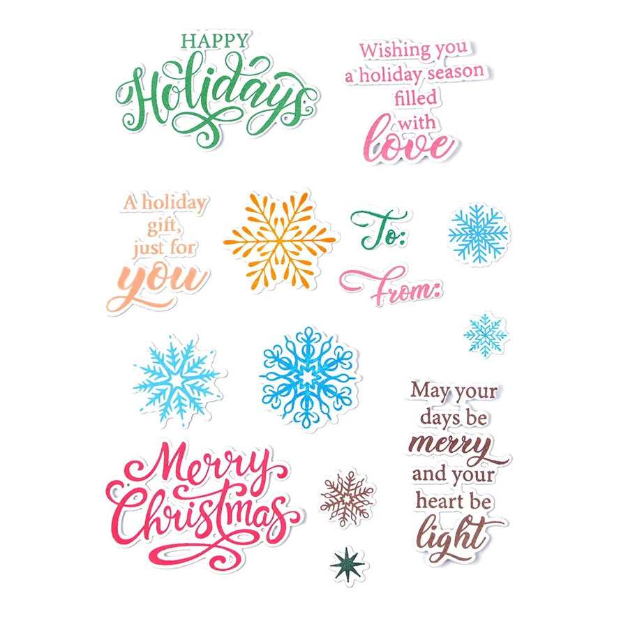 Frohe Weihnachten Sentiment Clear Stamps Set mit Schneeflocken für DIY Scrapbooking und Grußkarten aus transparentem Kunststoff - Bild 2