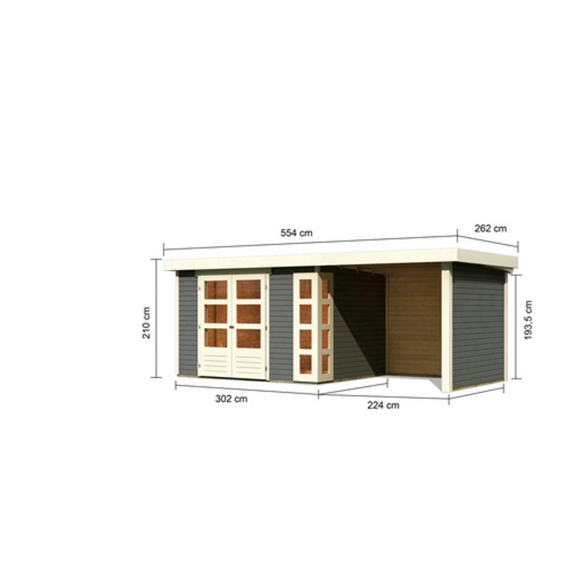 Gartenhaus KERKO 5 in Terragrau mit Anbaudach, Seiten- und Rückwand, B: 302 cm, T: 246 cm, Wandstärke: 19 mm - Bild 2