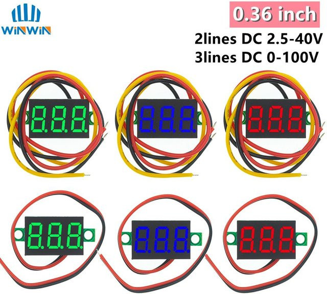 AITEWIN ROBOT Digitales Voltmeter 0,36 Zoll LED-Spannungsanzeige DC 2,5-40V in Rot, Grün oder Blau - Bild 1