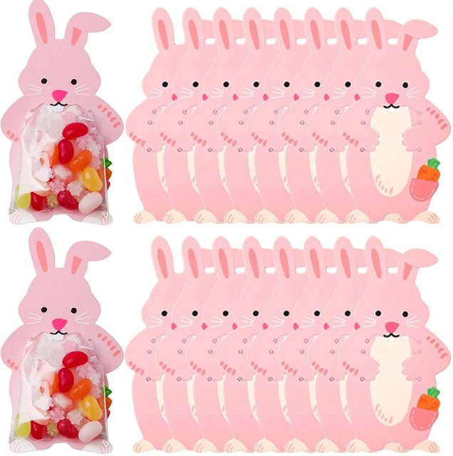 Osterhasen Papier Lutscher Karten und Süßigkeiten Verpackungstaschen in Pink für Kinder Geschenke und Ostern Party Deko - Bild 1