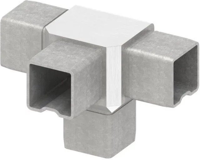 FeNau T-Eckstück aus V4A Edelstahl in Silber für Rohr 30 x 30 x 2 mm zum Stecken - Bild 1