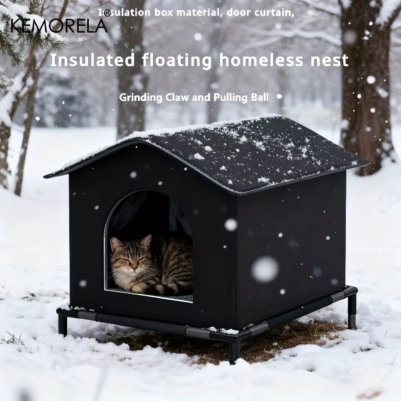 KEMORELA Isoliertes Katzenhaus für den Außenbereich in Schwarz Matt - Bild 3