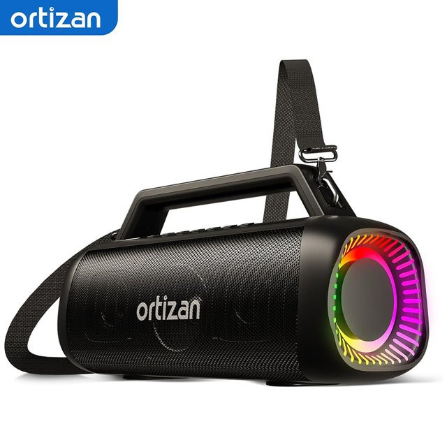 Ortizan Bluetooth-Lautsprecher mit 60W Leistung, IPX7 wasserdicht, massiver Bass und Lichteffekten, Schwarz - Bild 1