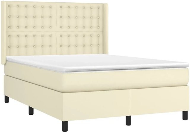 vidaXL Boxspringbett mit Matratze in Beige, Hybrid-Design mit Taschenfederkern und Kunstleder, B/T: 140 x 190 cm - Bild 1