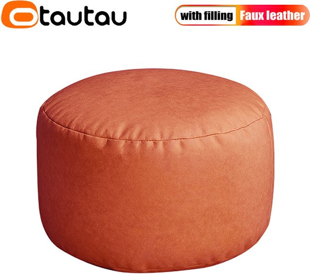 OTAUTAU Runder Ottoman-Hocker aus Kunstleder in Orange - Bild 1