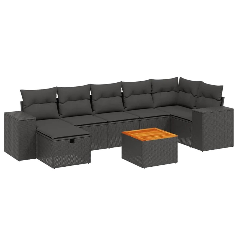 vidaXL 8-tlg Garten-Sofagarnitur aus Poly-Rattan und Akazienholz in Schwarz mit Kissen - Bild 2
