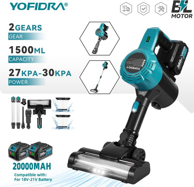 Yofidra Bürstenloser kabelloser Akku-Staubsauger mit 30 kPa Saugkraft und 1800 W für Makita 18 V Akkus - Bild 1