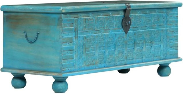 vidaXL Aufbewahrungstruhe aus Massivholz Mango in Blau und Türkis, B/T/H: 100 x 40 x 41 cm - Bild 1
