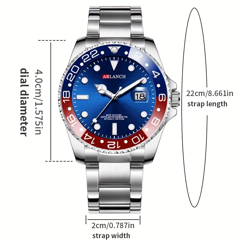 ARLANCH Armbanduhr Edelstahl, Quarz, 40 mm, Blau, Herren - Bild 2