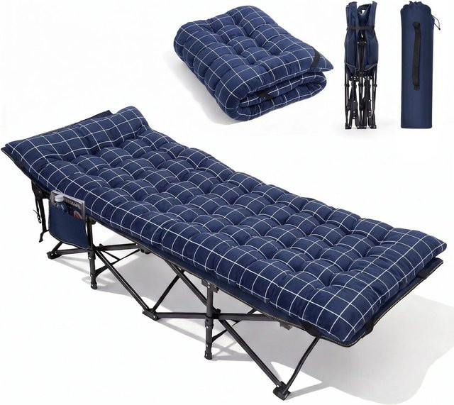 Sekey Campingbett Klappbar mit Matratze Blau-Kariert, B/T/H: 190 x 71 x 35 cm - Bild 1