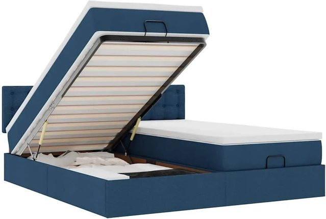 vidaXL Ottoman-Bett mit Matratze, LED-Unterbettbeleuchtung und USB-Ladeport, Blau/Weiß, B/T/H: 200 x 200 x 203 cm - Bild 1