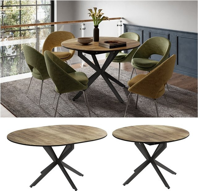 Vicco Esstisch Loyd ausziehbar in Eiche rustikal und Schwarz, B: 120 cm, T: 76,5 cm - Bild 1